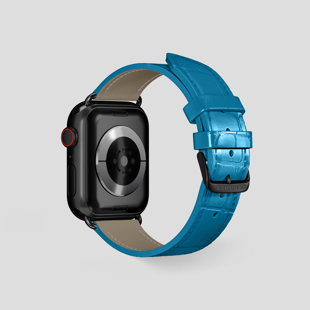 Curaçao-Blue Classic Strap For Apple Watch 46mm In Alligator with Black Metal -3 | Curaçao-Blue-Black