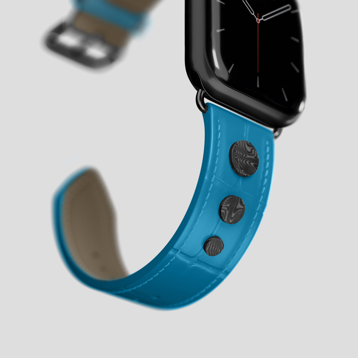 Curaçao-Blue Classic Strap For Apple Watch 46mm In Alligator with Black Metal -4 | Curaçao-Blue-Black
