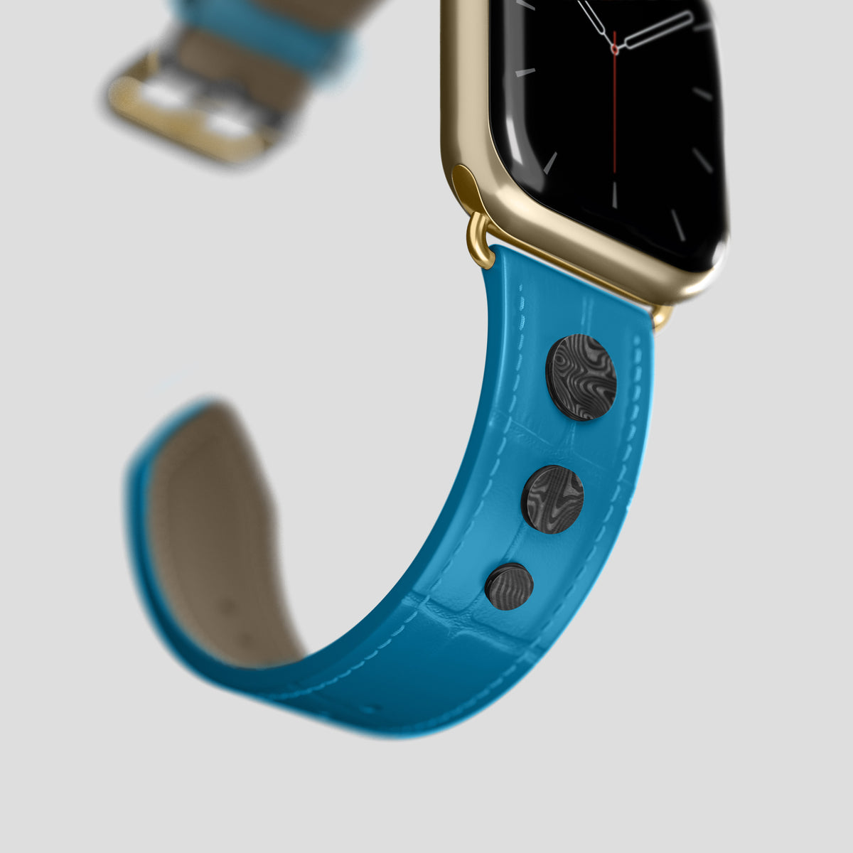 Curaçao-Blue Classic Strap For Apple Watch 46mm In Alligator with Gold Metal -4 | Curaçao-Blue-Gold