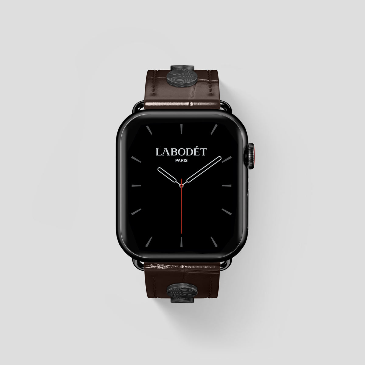Dark-Brown Classic Strap For Apple Watch 46mm In Alligator with Black Metal -2 | Dark-Brown-Black