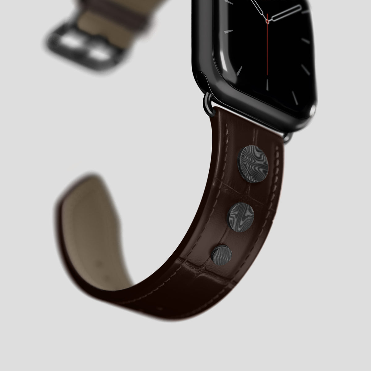 Dark-Brown Classic Strap For Apple Watch 46mm In Alligator with Black Metal -4 | Dark-Brown-Black