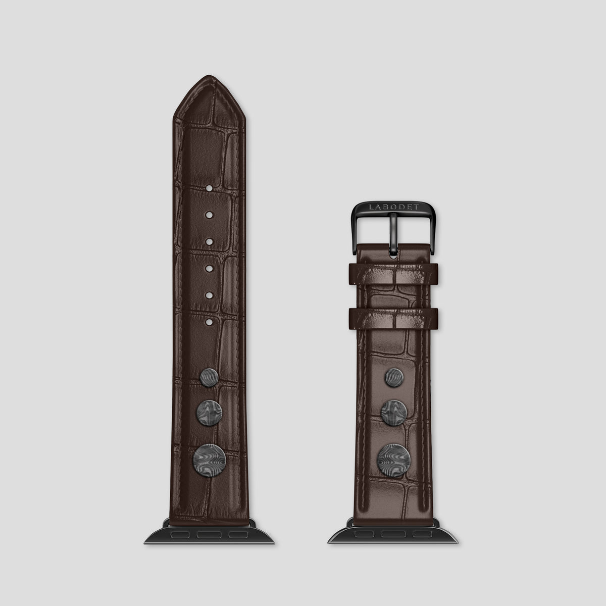 Dark-Brown Classic Strap For Apple Watch 46mm In Alligator with Black Metal -5 | Dark-Brown-Black