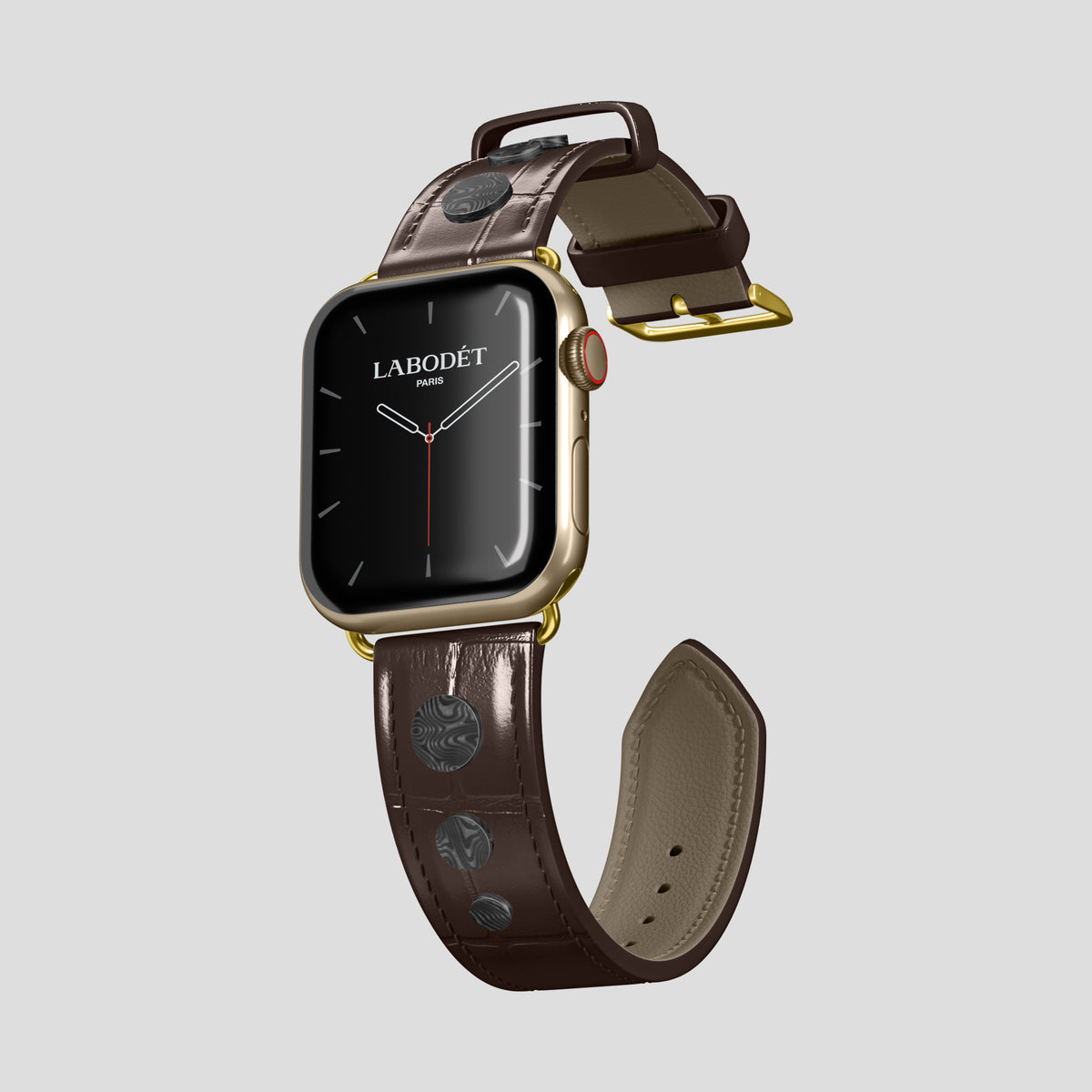 Dark-Brown Classic Strap For Apple Watch 46mm In Alligator with Gold Metal -1 | Dark-Brown-Gold