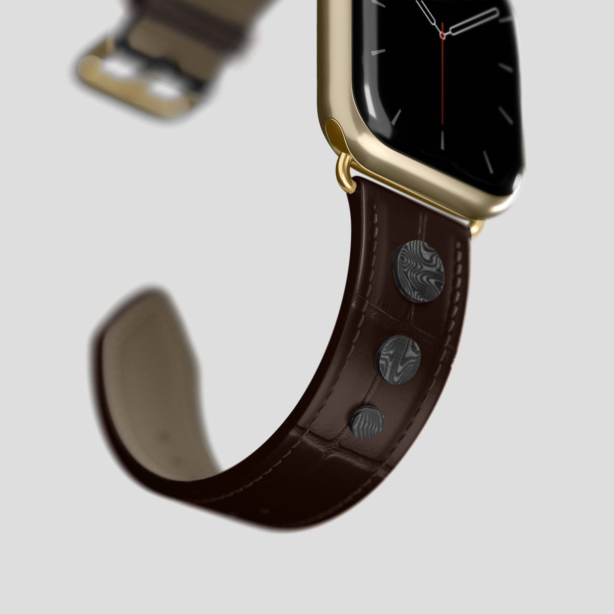 Dark-Brown Classic Strap For Apple Watch 46mm In Alligator with Gold Metal -4 | Dark-Brown-Gold