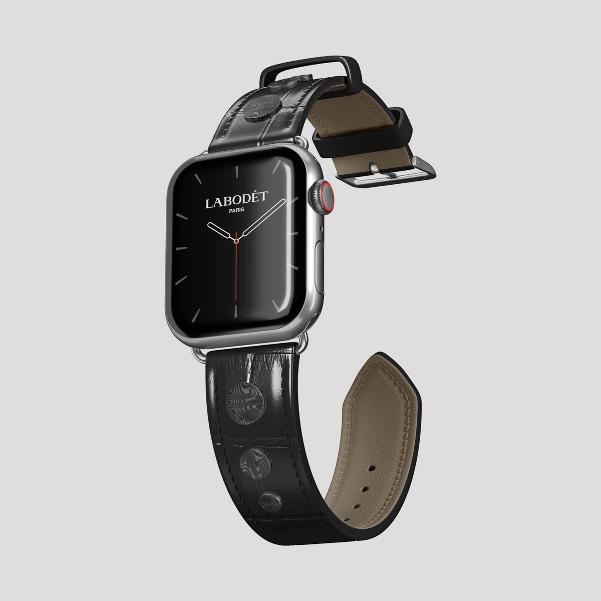 Black Classic Strap For Apple Watch 46mm In Alligator with Steel Metal -1 | Black-Steel