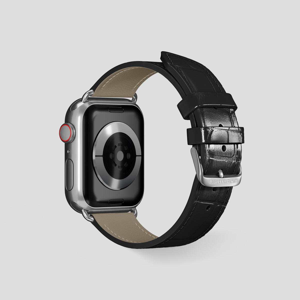 Black Classic Strap For Apple Watch 46mm In Alligator with Steel Metal -3 | Black-Steel