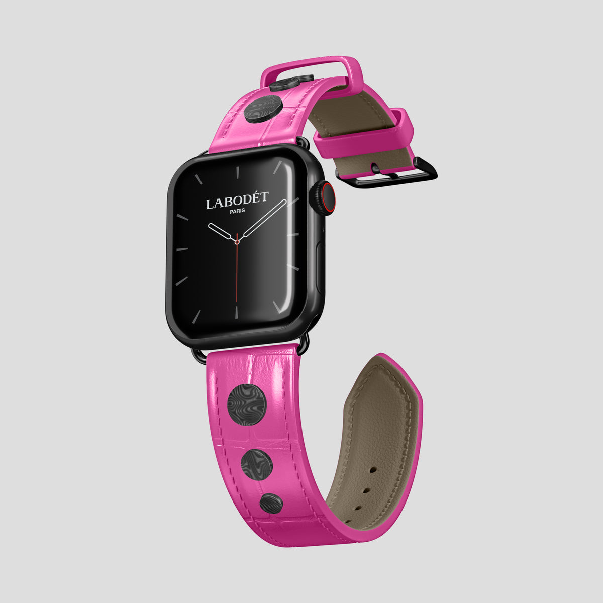 Fuchsia Classic Strap For Apple Watch 46mm In Alligator with Black Metal -1 | Fuchsia-Black