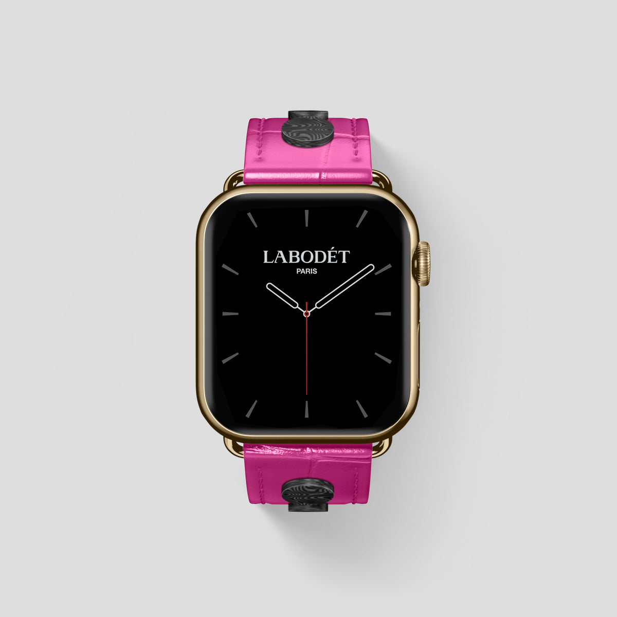 Fuchsia Classic Strap For Apple Watch 46mm In Alligator with Gold Metal -2 | Fuchsia-Gold