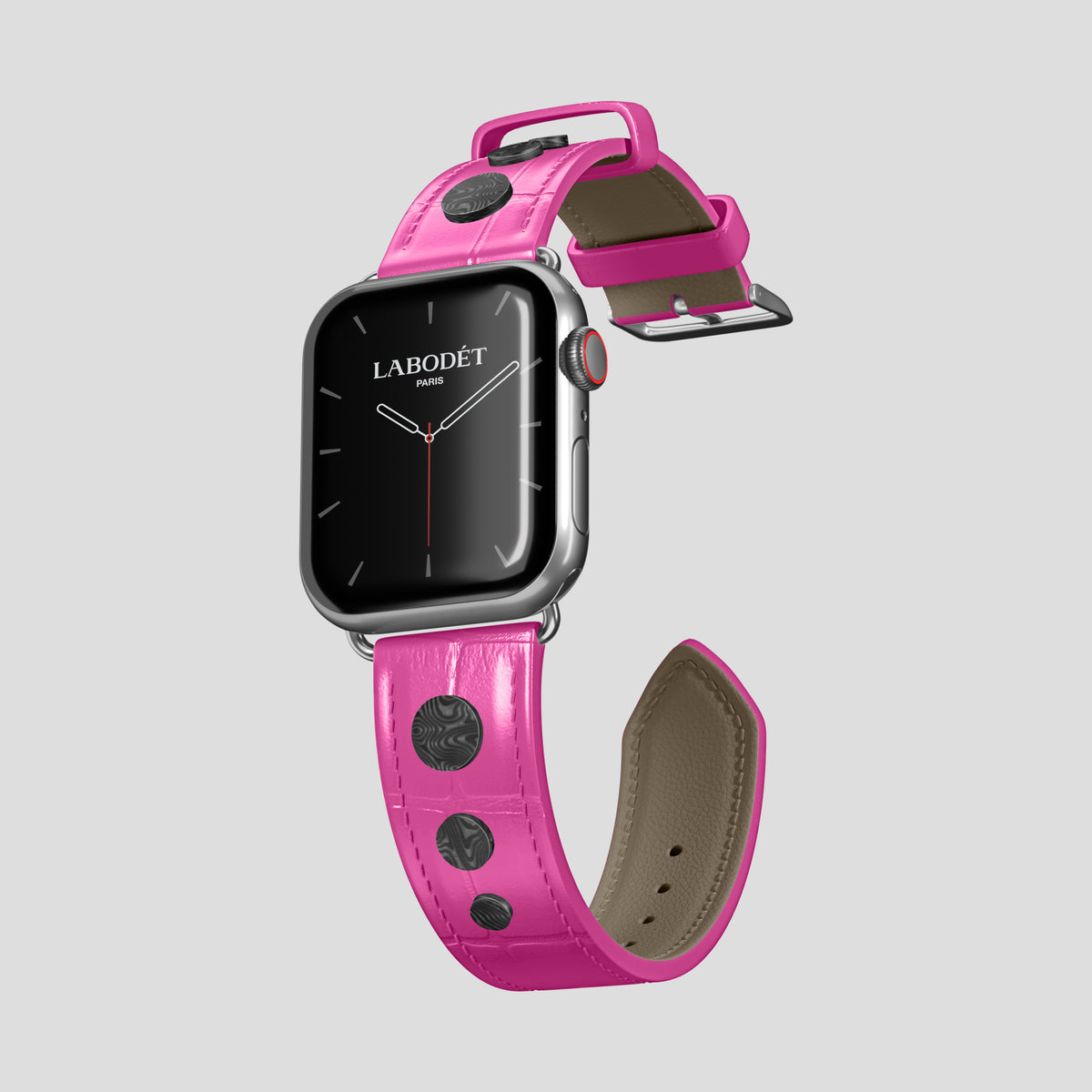 Fuchsia Classic Strap For Apple Watch 46mm In Alligator with Steel Metal -1 | Fuchsia-Steel