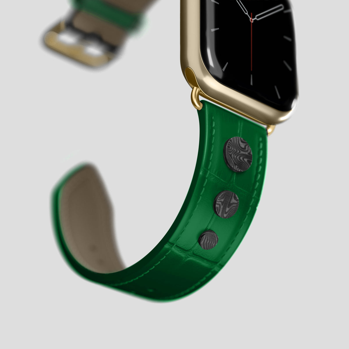 Forest-Green Classic Strap For Apple Watch 46mm In Alligator with Gold Metal -4 | Forest-Green-Gold