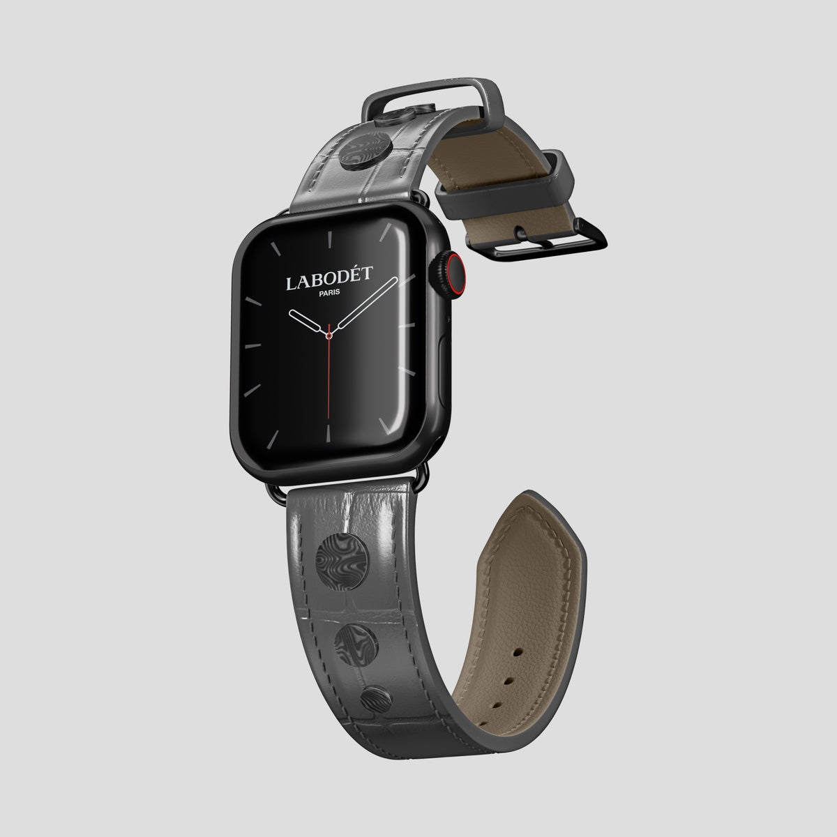 Grey Classic Strap For Apple Watch 46mm In Alligator with Black Metal -1 | Grey-Black