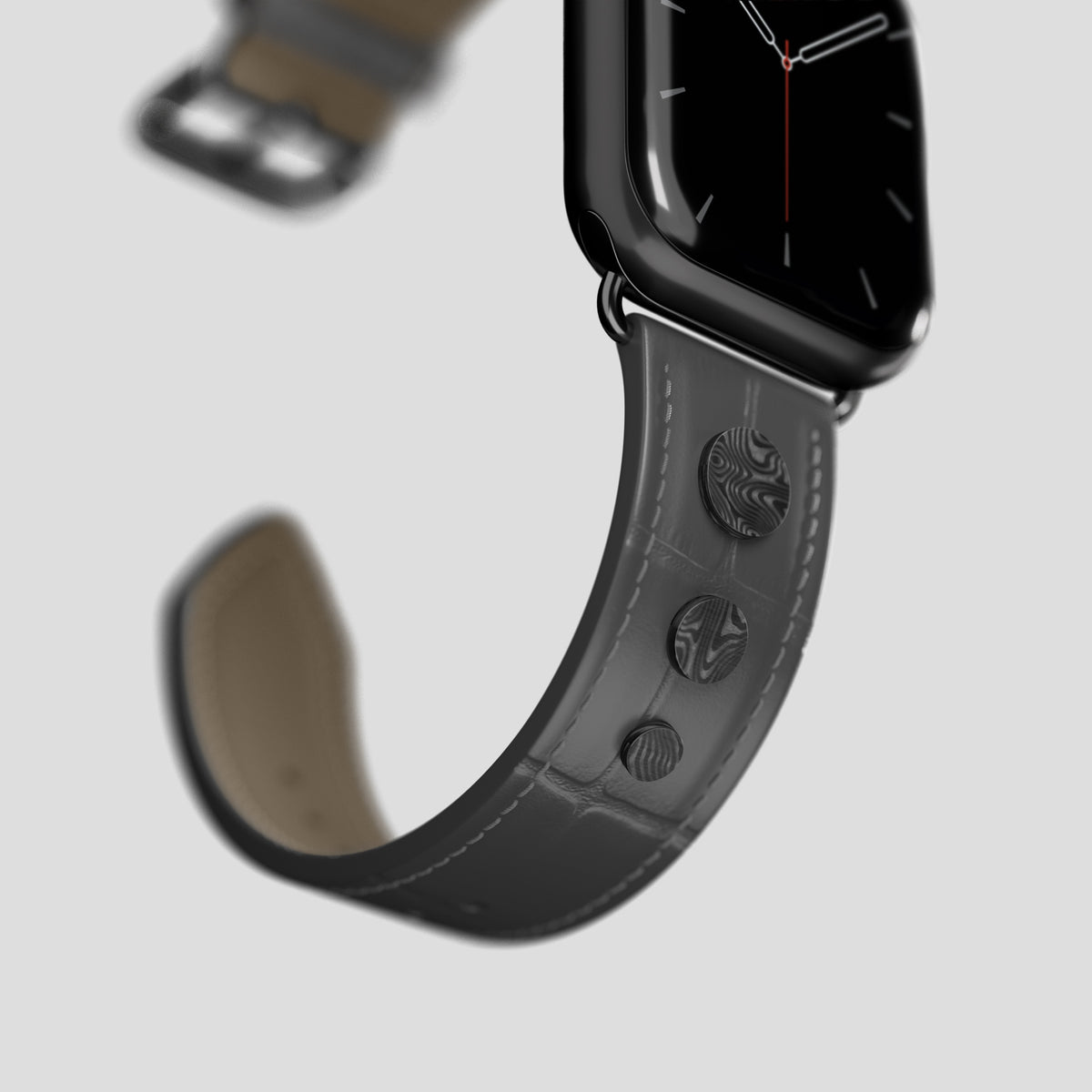 Grey Classic Strap For Apple Watch 46mm In Alligator with Black Metal -4 | Grey-Black