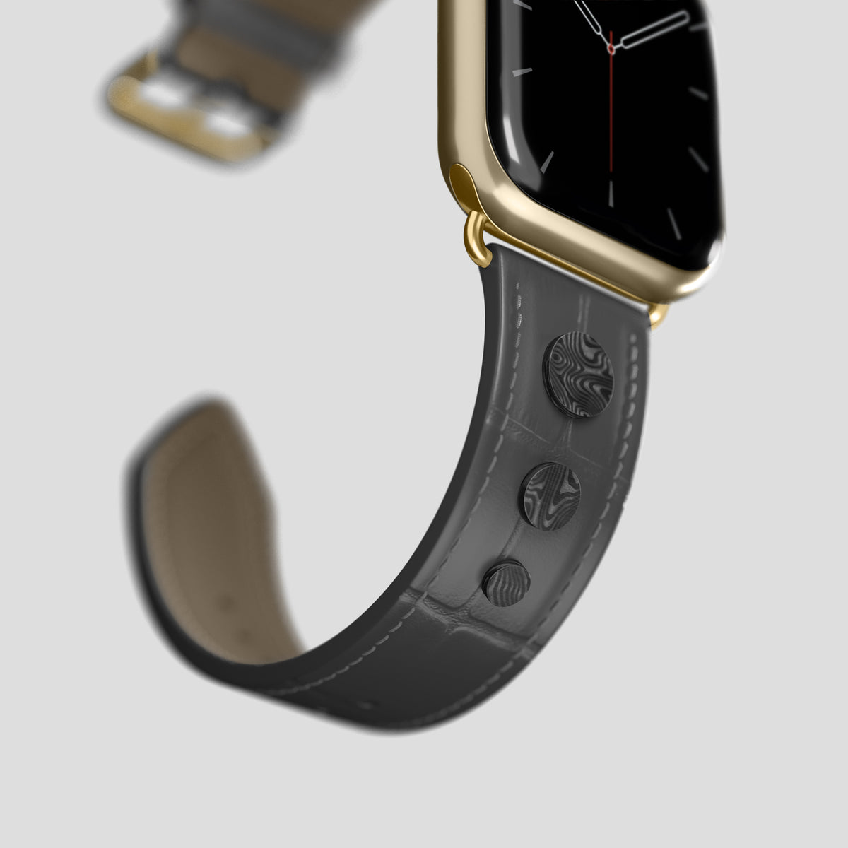 Grey Classic Strap For Apple Watch 46mm In Alligator with Gold Metal -4 | Grey-Gold