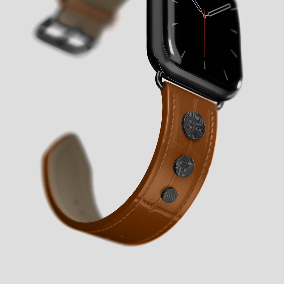 Honey Classic Strap For Apple Watch 46mm In Alligator with Black Metal -4 | Honey-Black