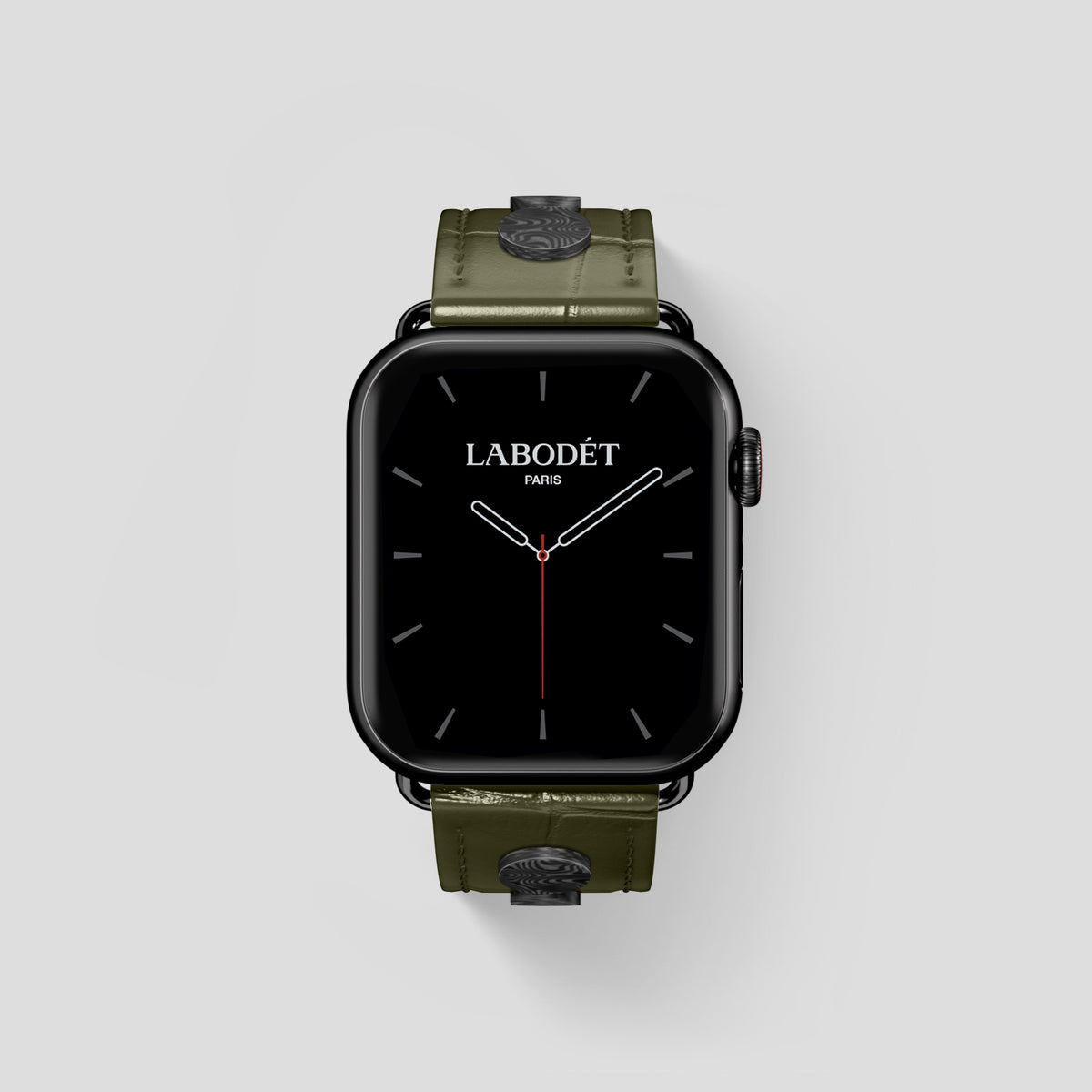 Kaki-Green Classic Strap For Apple Watch 46mm In Alligator with Black Metal -2 | Kaki-Green-Black
