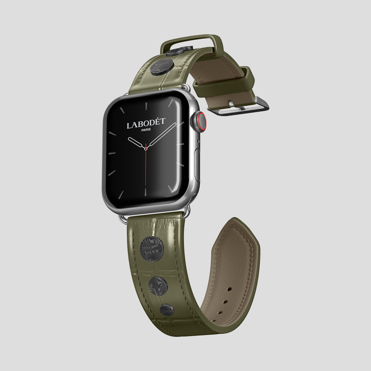 Kaki-Green Classic Strap For Apple Watch 46mm In Alligator with Steel Metal -1 | Kaki-Green-Steel