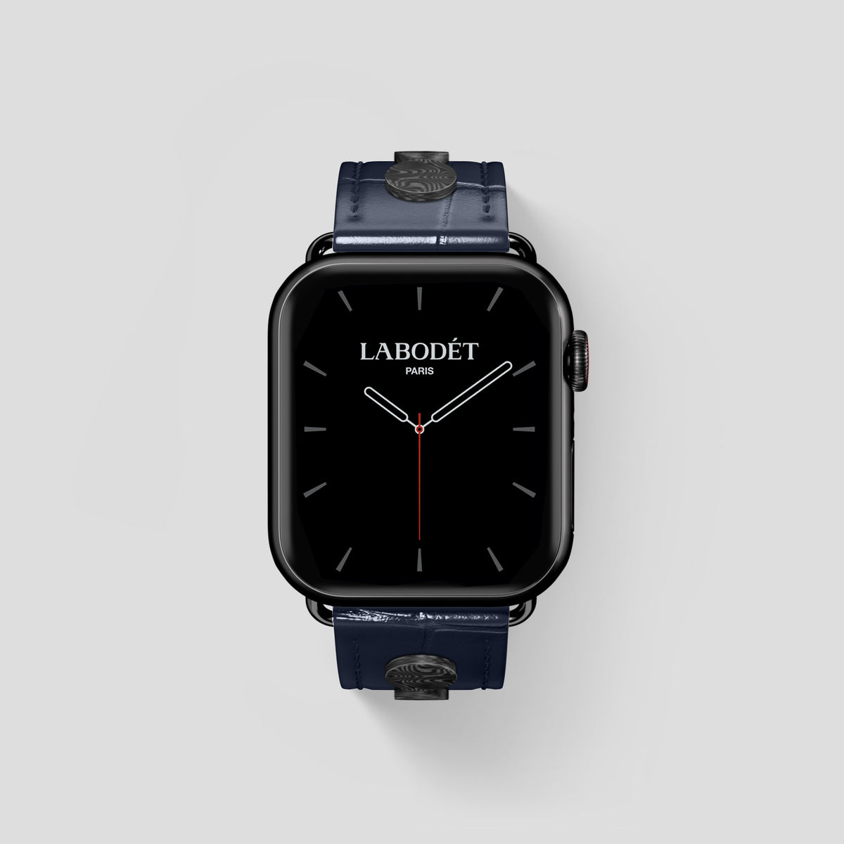 Navy Blue Classic Strap For Apple Watch 46mm In Alligator with Black Metal -2 | Navy-Blue-Black