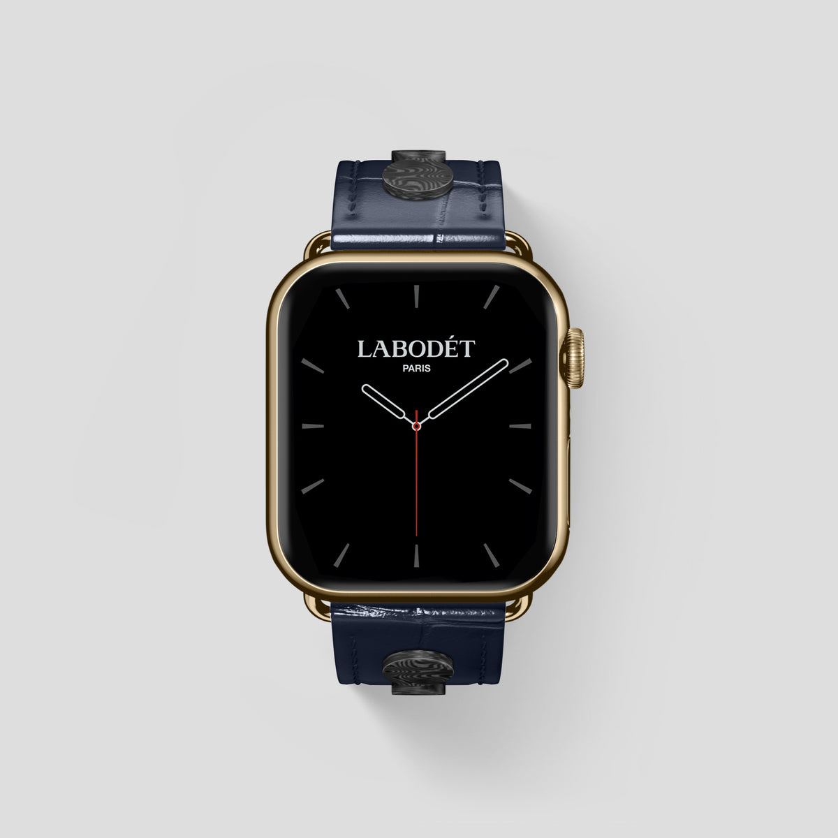 Navy Blue Classic Strap For Apple Watch 46mm In Alligator with Gold Metal -2 | Navy-Blue-Gold