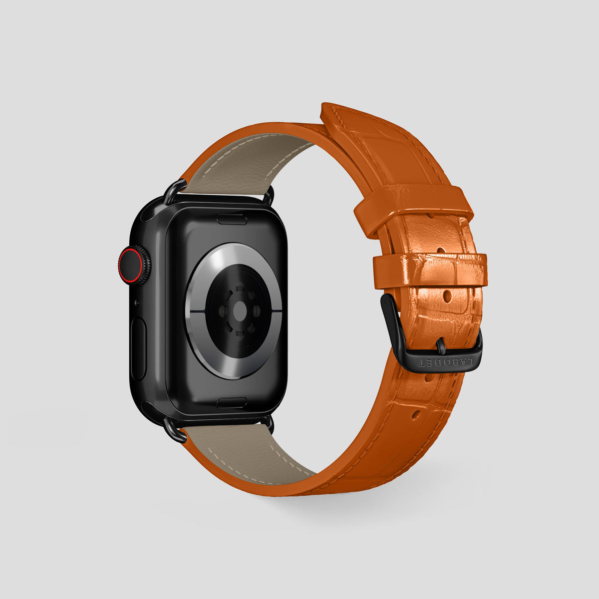 Orange Classic Strap For Apple Watch 46mm In Alligator with Black Metal -3 | Orange-Black