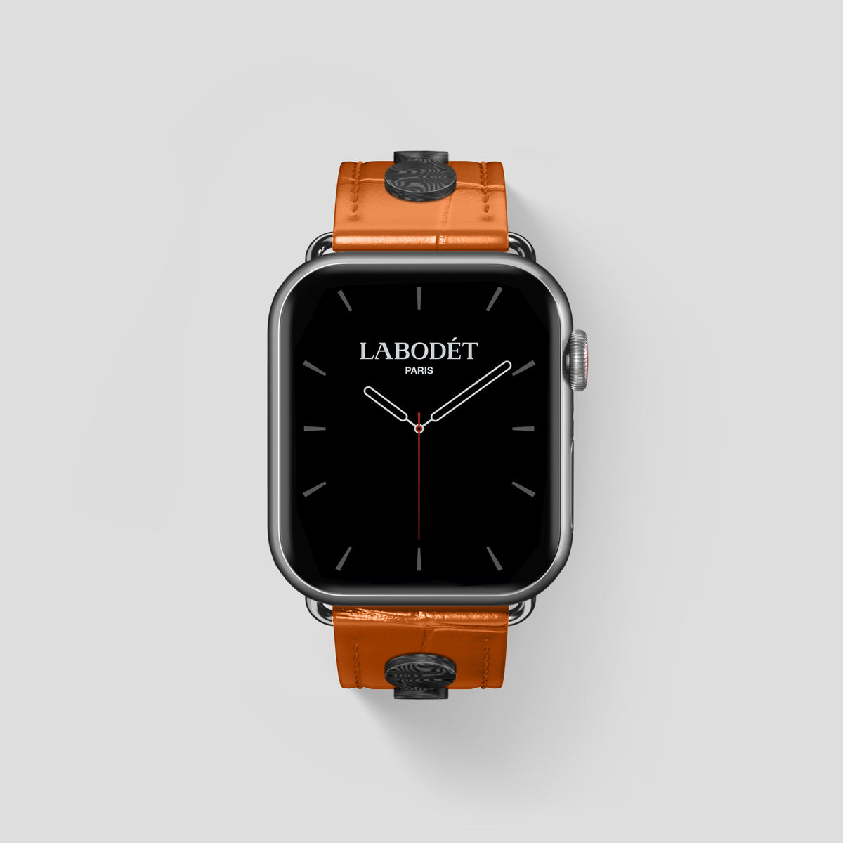 Orange Classic Strap For Apple Watch 46mm In Alligator with Steel Metal -2 | Orange-Steel