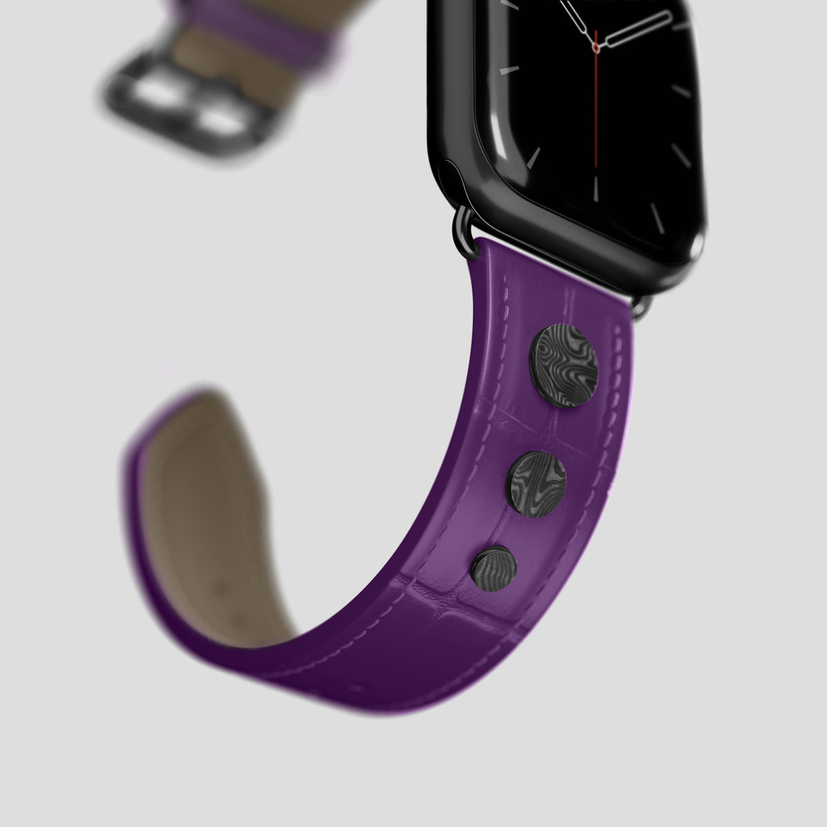 Purple Classic Strap For Apple Watch 46mm In Alligator with Black Metal -4 | Purple-Black