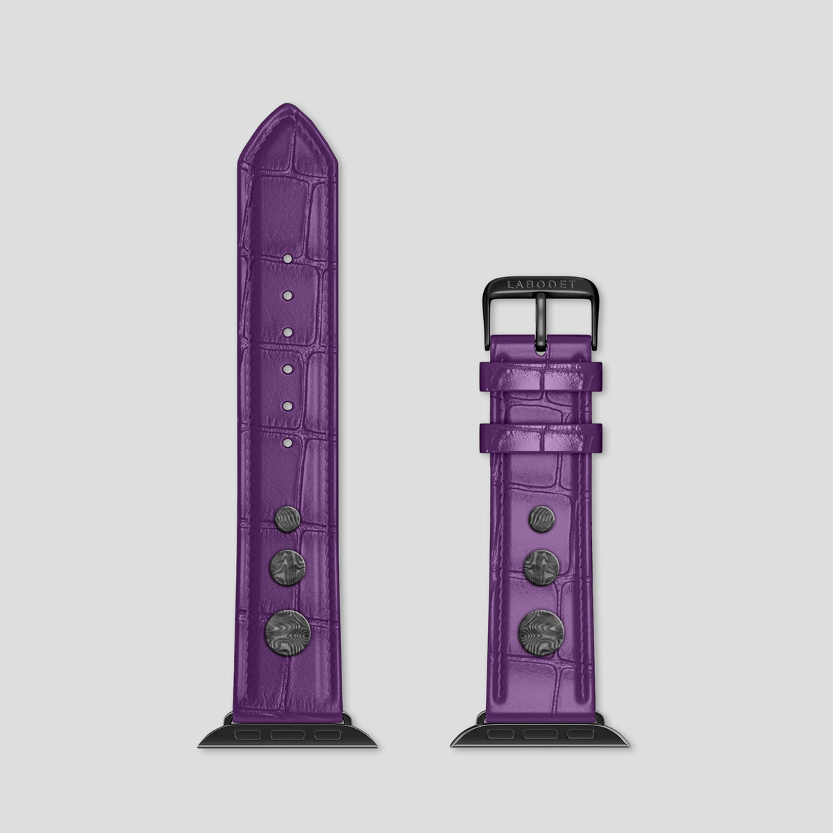 Purple Classic Strap For Apple Watch 46mm In Alligator with Black Metal -5 | Purple-Black