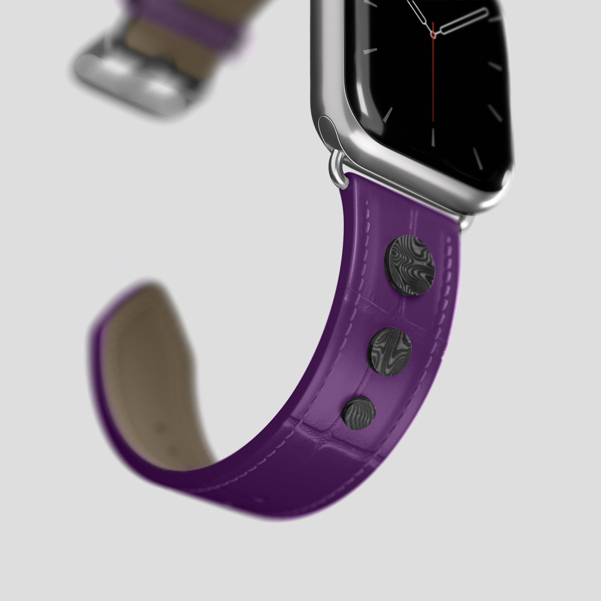 Purple Classic Strap For Apple Watch 46mm In Alligator with Steel Metal -4 | Purple-Steel