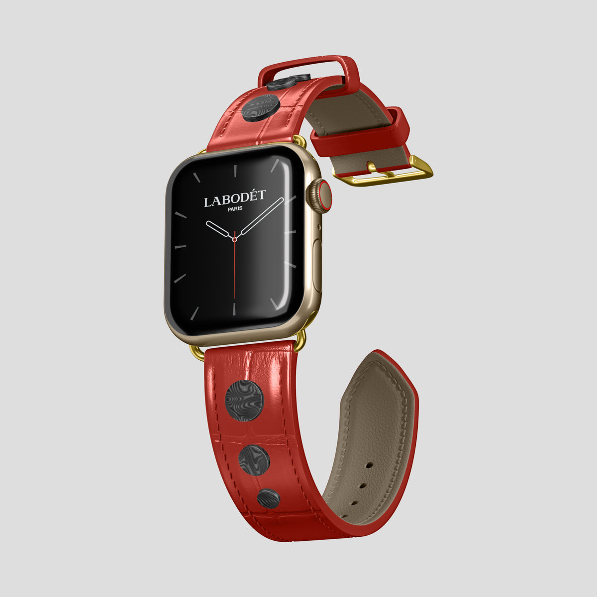Red Classic Strap For Apple Watch 46mm In Alligator with Gold Metal -1 | Red-Gold