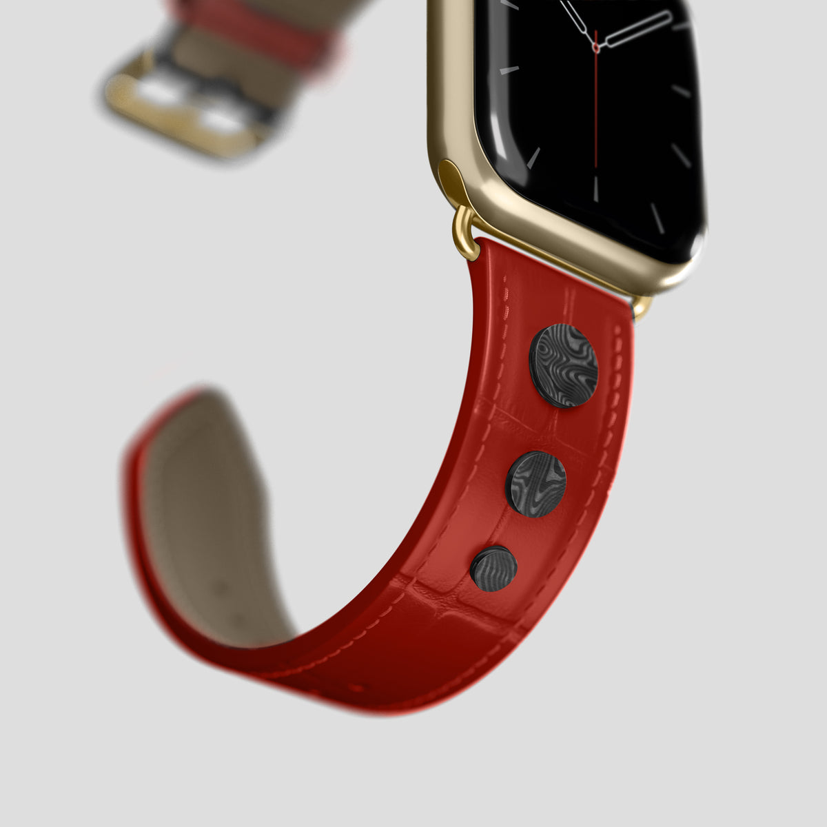 Red Classic Strap For Apple Watch 46mm In Alligator with Gold Metal -4 | Red-Gold