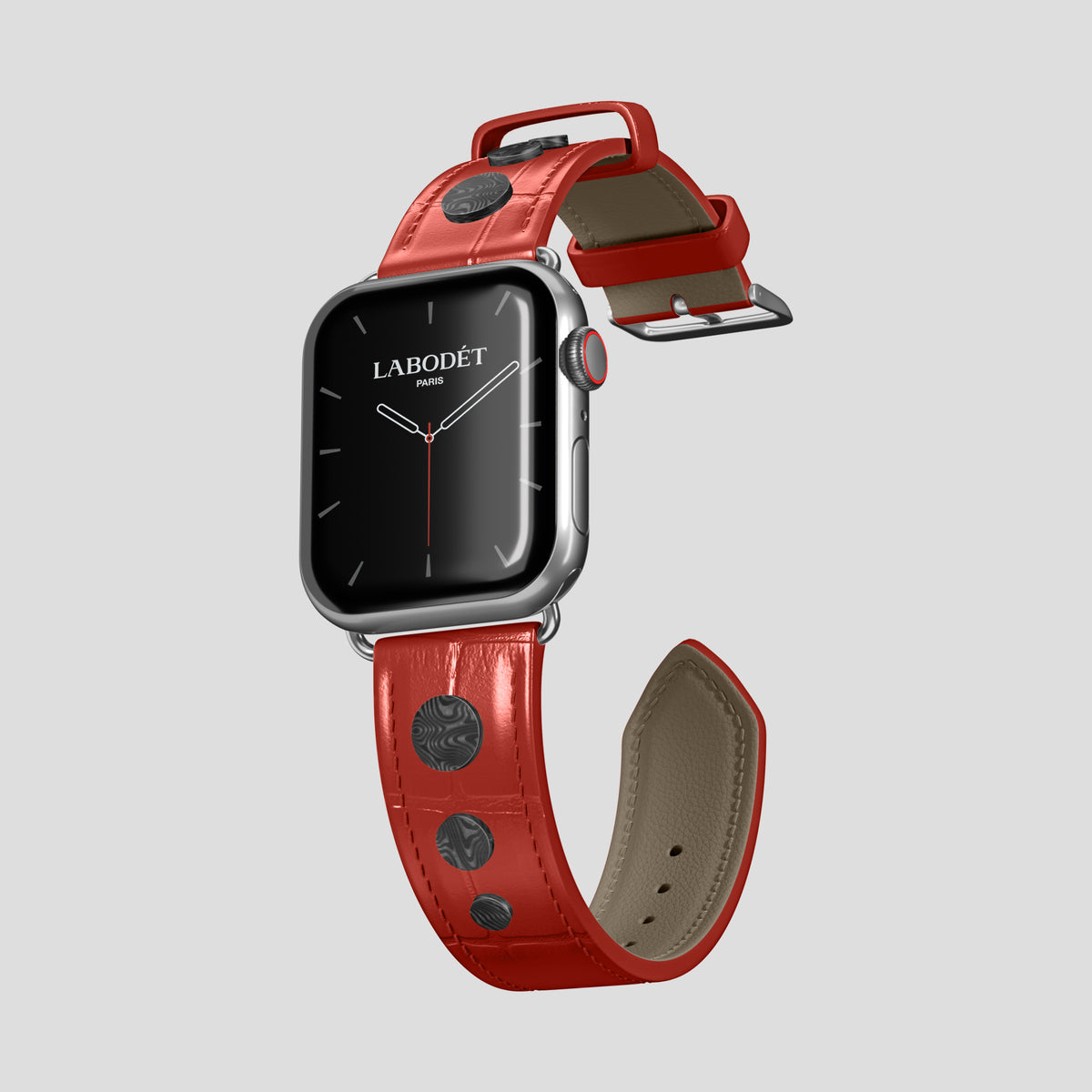 Red Classic Strap For Apple Watch 46mm In Alligator with Steel Metal -1 | Red-Steel