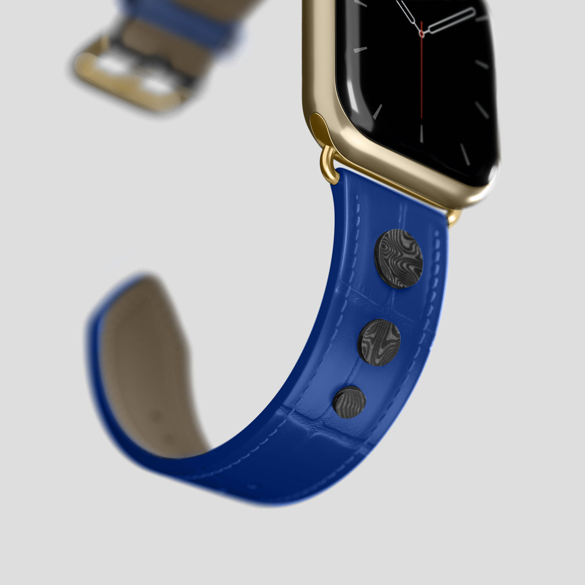 Royal Blue Classic Strap For Apple Watch 46mm In Alligator with Gold Metal -4 | Royal-Blue-Gold
