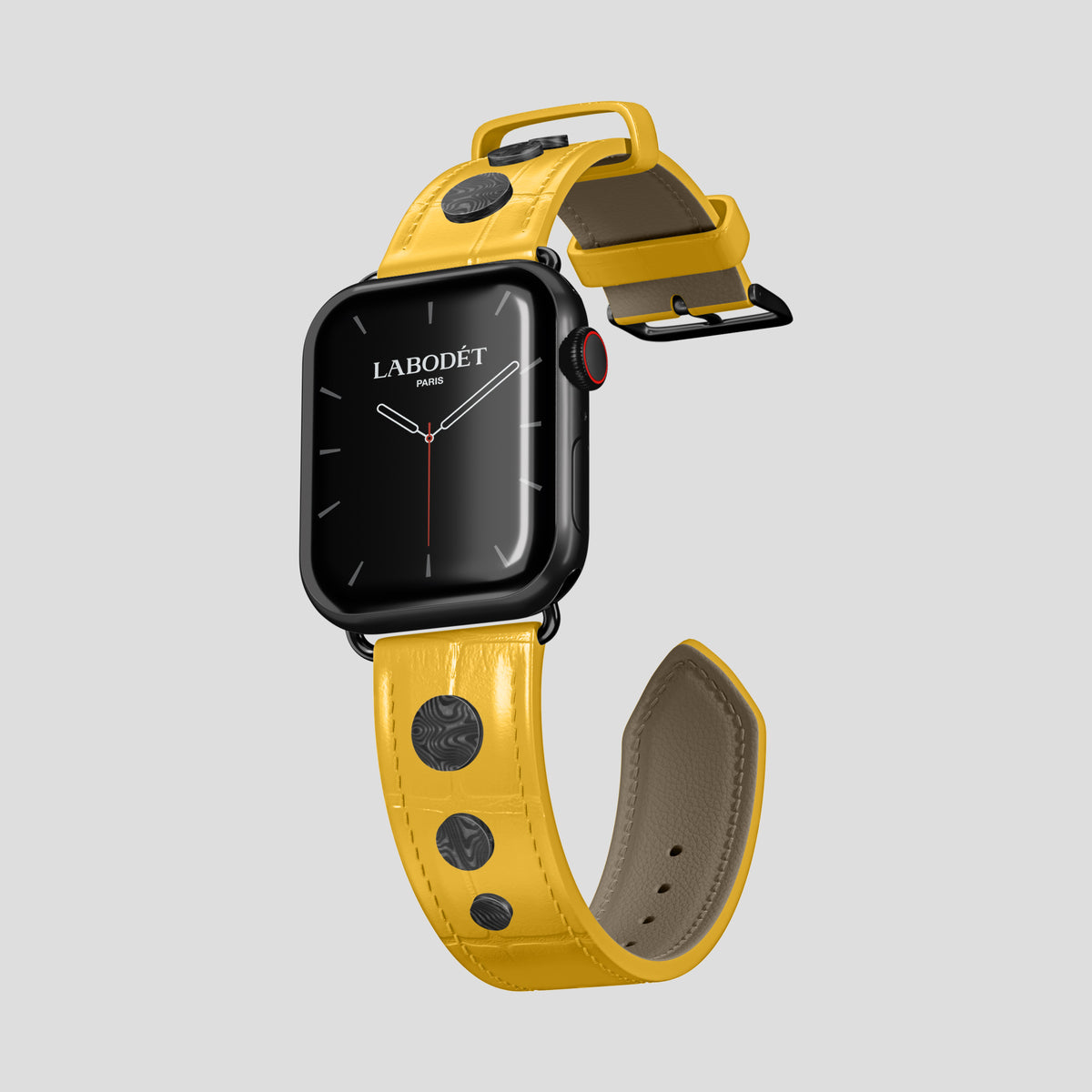 Yellow Classic Strap For Apple Watch 46mm In Alligator with Black Metal -1 | Yellow-Black