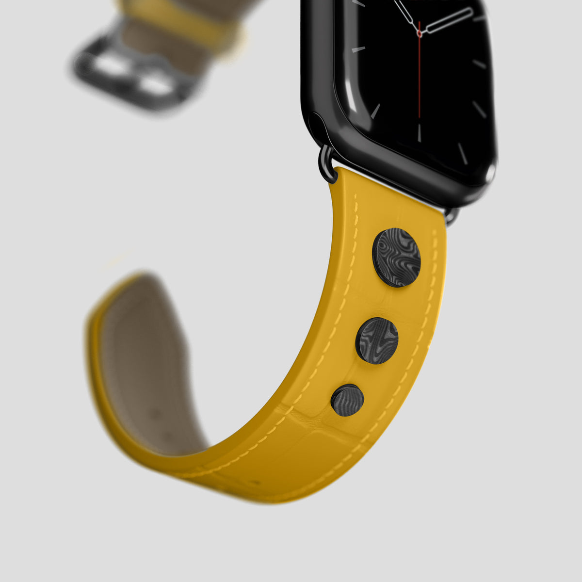 Yellow Classic Strap For Apple Watch 46mm In Alligator with Black Metal -4 | Yellow-Black