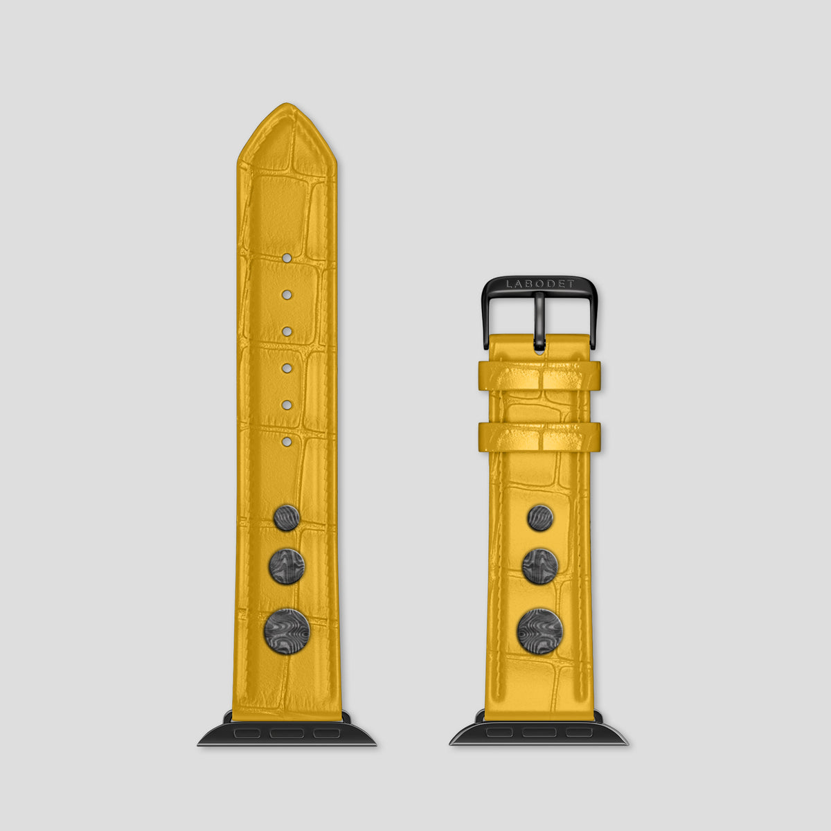 Yellow Classic Strap For Apple Watch 46mm In Alligator with Black Metal -5 | Yellow-Black