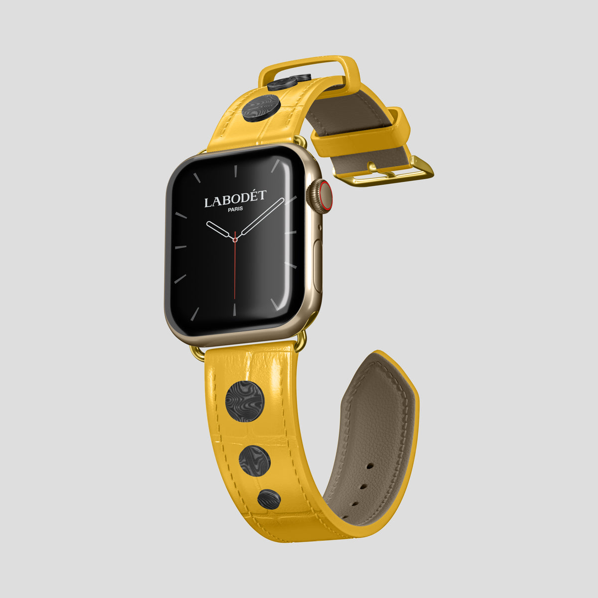 Yellow Classic Strap For Apple Watch 46mm In Alligator with Gold Metal -1 | Yellow-Gold