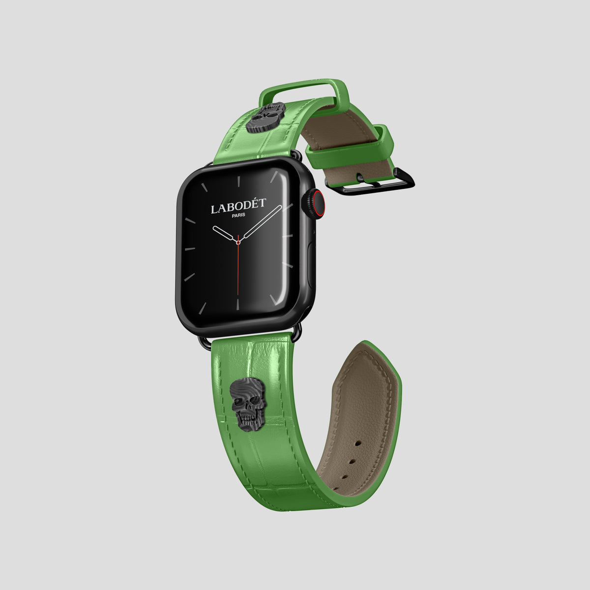 Apple-Green Classic Strap For Apple Watch 42mm In Alligator with Black Metal -1 | Apple-Green-Black