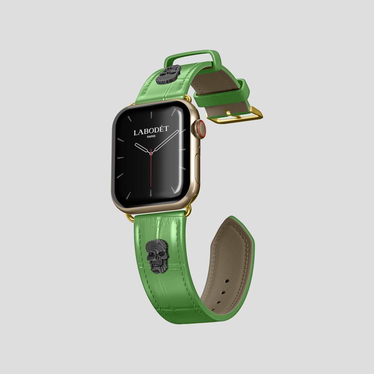 Apple-Green Classic Strap For Apple Watch 42mm In Alligator with Gold Metal -1 | Apple-Green-Gold