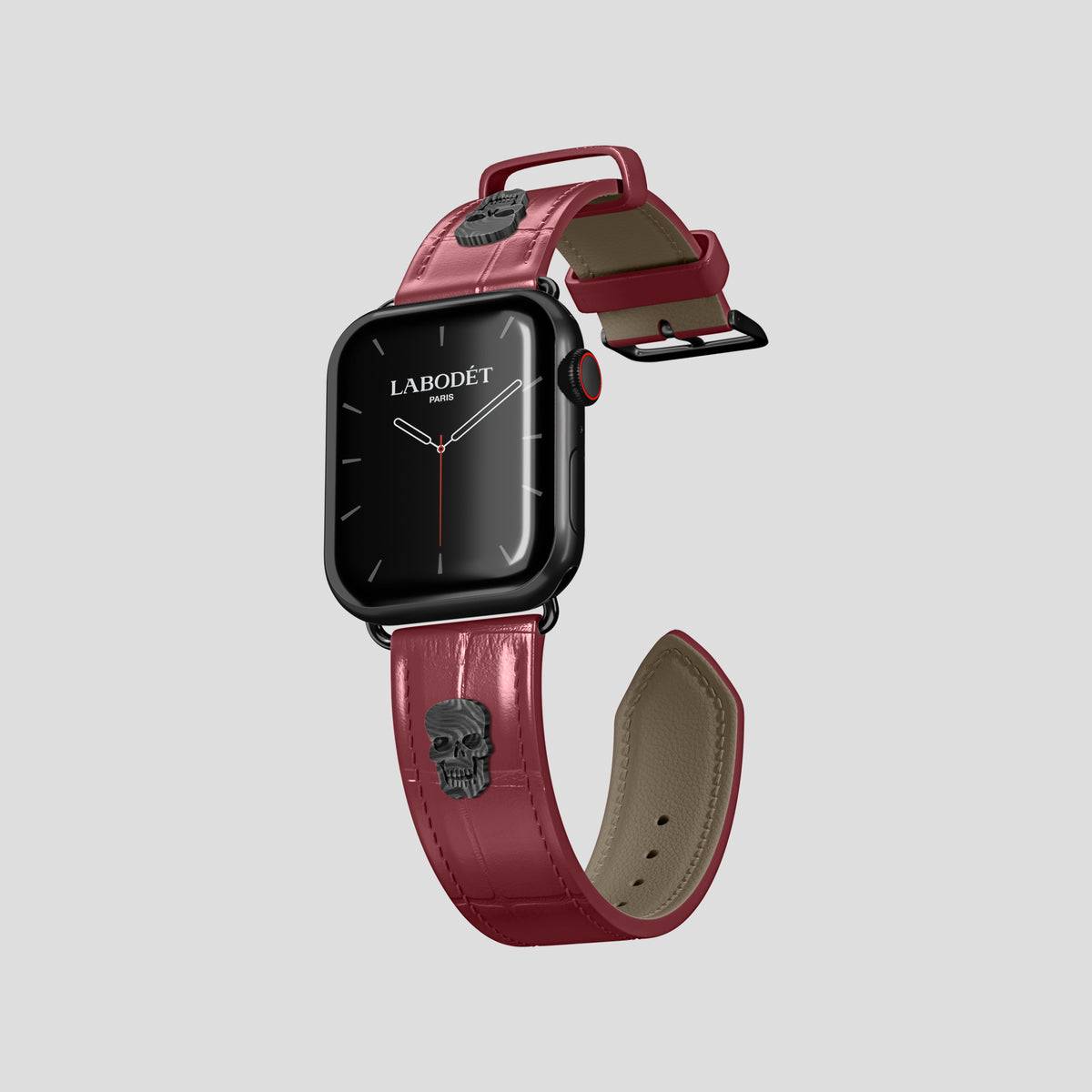 Burgundy Classic Strap For Apple Watch 42mm In Alligator with Black Metal -1 | Burgundy-Black