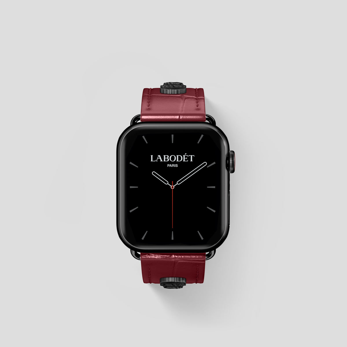 Burgundy Classic Strap For Apple Watch 42mm In Alligator with Black Metal -2 | Burgundy-Black