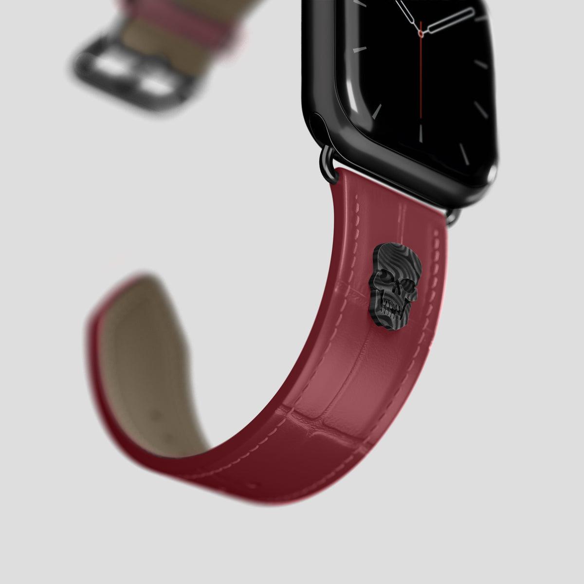 Burgundy Classic Strap For Apple Watch 42mm In Alligator with Black Metal -4 | Burgundy-Black