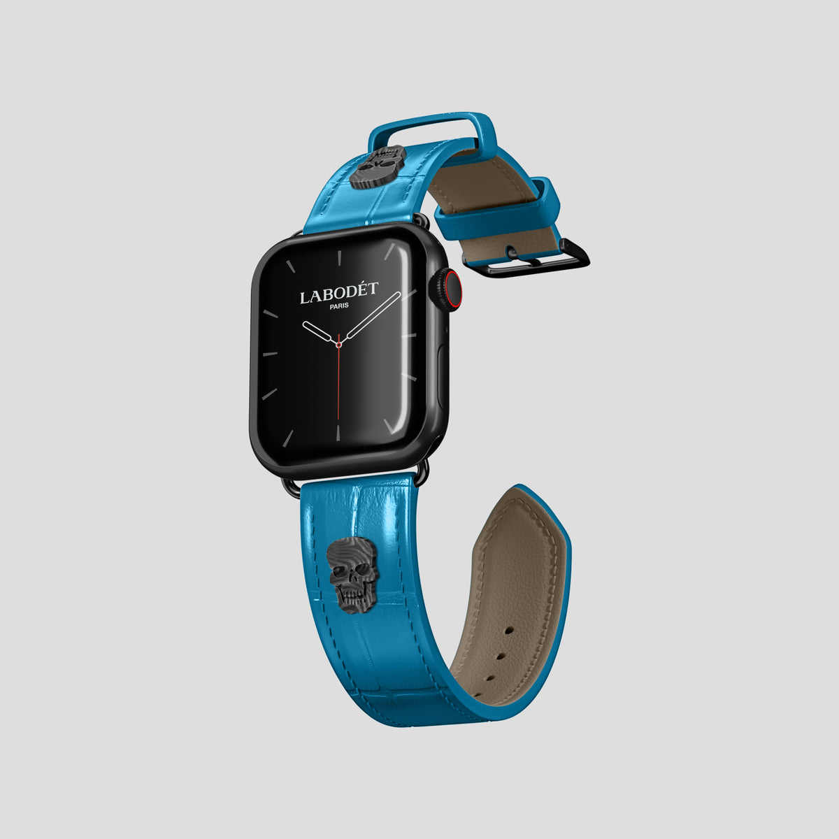 Curaçao-Blue Classic Strap For Apple Watch 42mm In Alligator with Black Metal -1 | Curaçao-Blue-Black