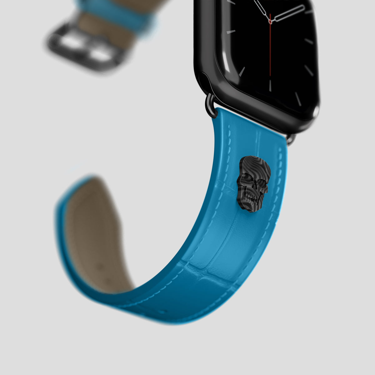 Curaçao-Blue Classic Strap For Apple Watch 42mm In Alligator with Black Metal -4 | Curaçao-Blue-Black