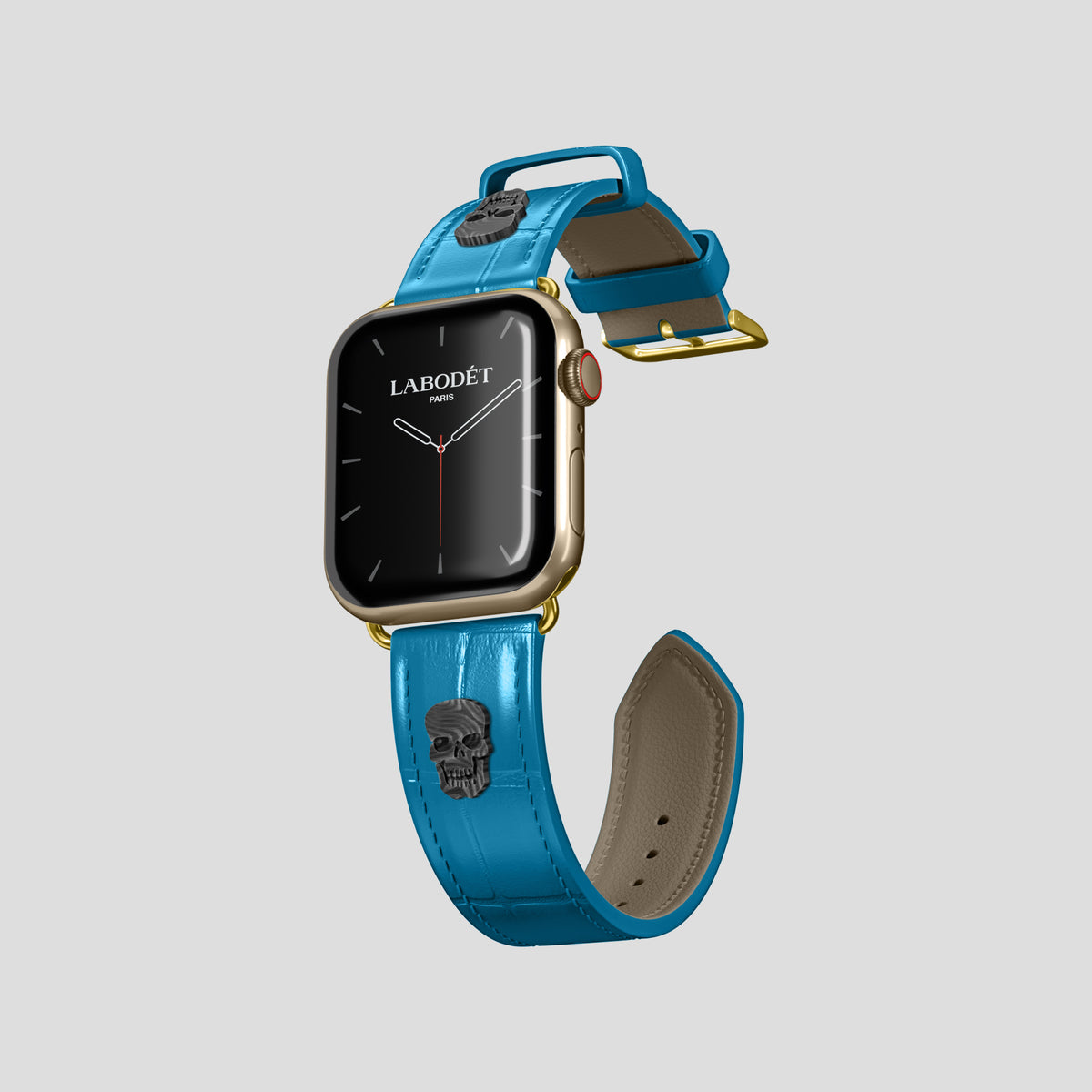 Curaçao-Blue Classic Strap For Apple Watch 42mm In Alligator with Gold Metal -1 | Curaçao-Blue-Gold