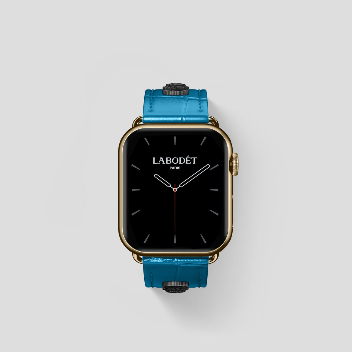 Curaçao-Blue Classic Strap For Apple Watch 42mm In Alligator with Gold Metal -2 | Curaçao-Blue-Gold