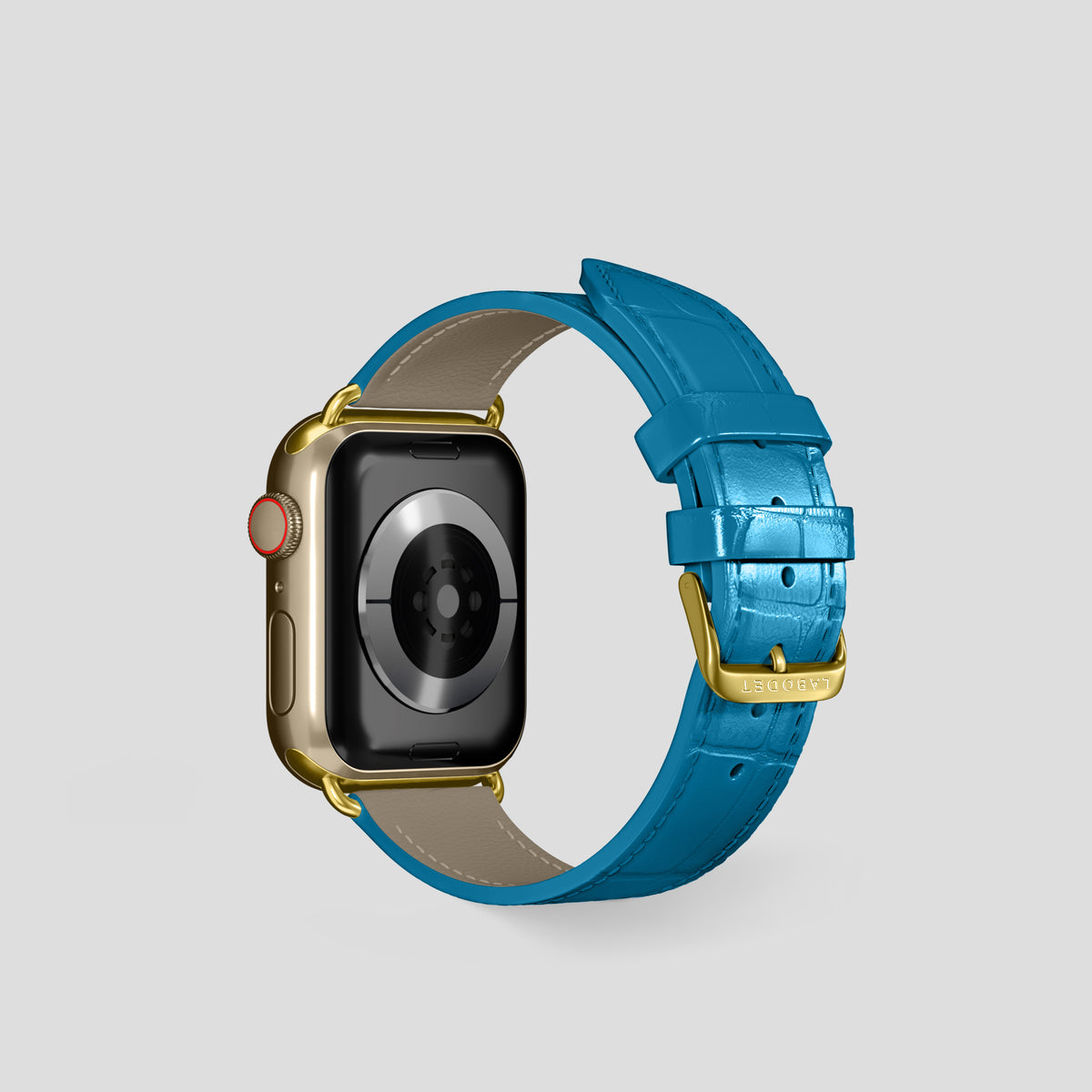 Curaçao-Blue Classic Strap For Apple Watch 42mm In Alligator with Gold Metal -3 | Curaçao-Blue-Gold
