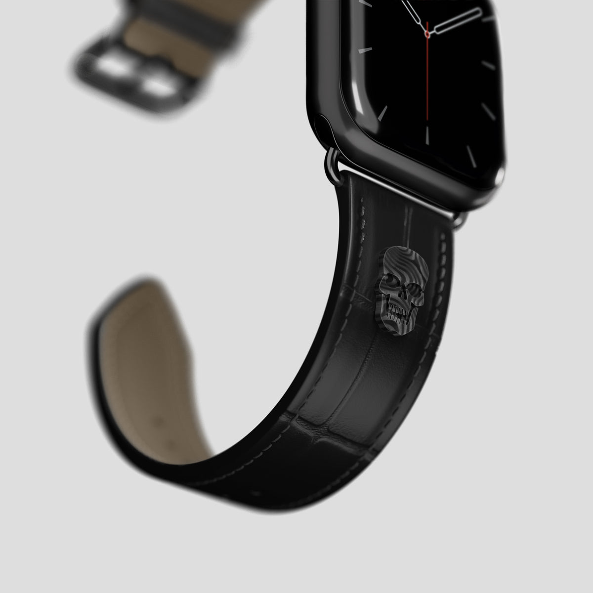 Black Classic Strap For Apple Watch 42mm In Alligator with Black Metal -4 | Black-Black