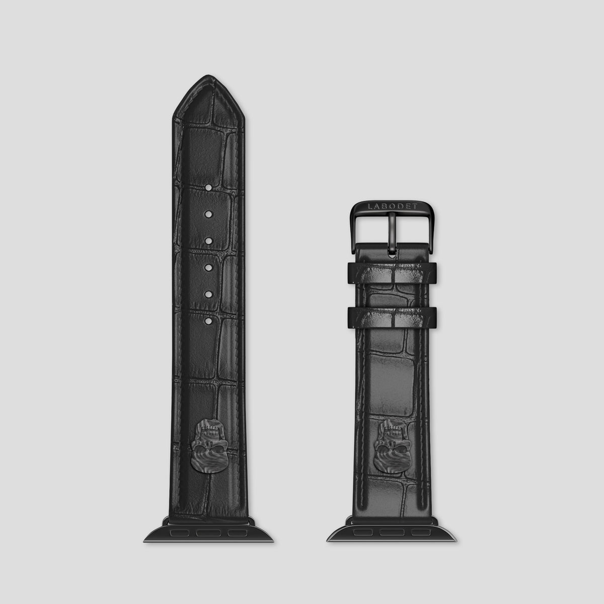 Black Classic Strap For Apple Watch 42mm In Alligator with Black Metal -5 | Black-Black
