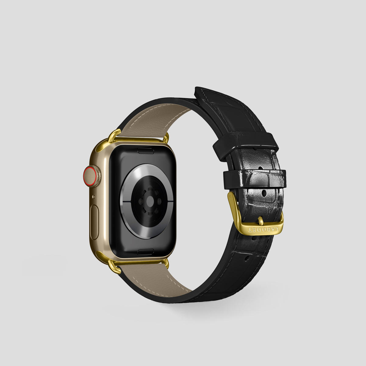 Black Classic Strap For Apple Watch 42mm In Alligator with Gold Metal -3 | Black-Gold