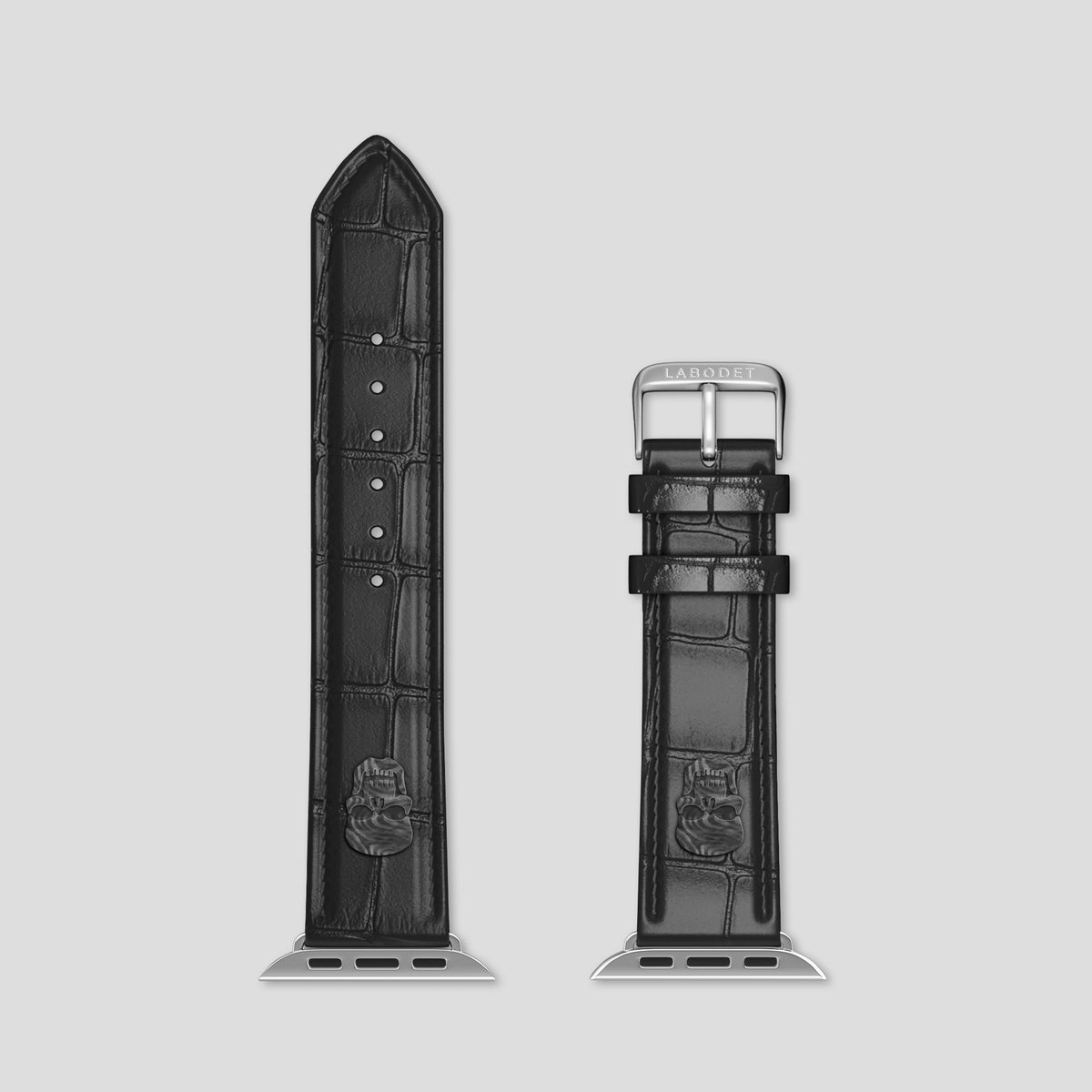 Black Classic Strap For Apple Watch 42mm In Alligator with Steel Metal -5 | Black-Steel