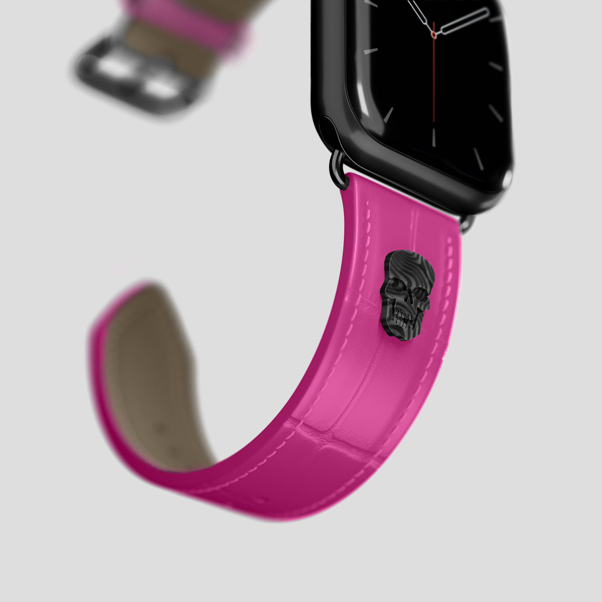 Fuchsia Classic Strap For Apple Watch 42mm In Alligator with Black Metal -4 | Fuchsia-Black